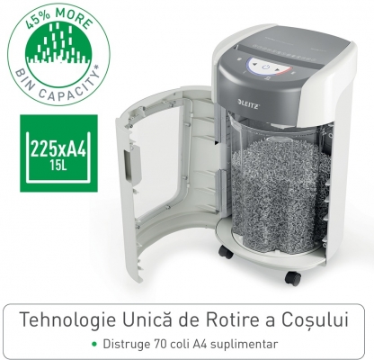 Distrugator Leitz IQ OptiMax Home Office, 225 Micro Cut P5, 15L, Alb